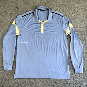 Louis Castel Shirt Men's Large 105 Blue Golf Polo Performance‎ Logo Long Sleeve